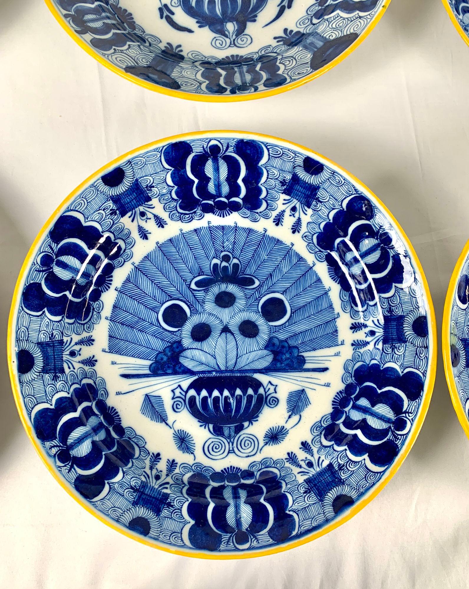 Early 19th Century Set Eight Blue and White Delft Chargers Hand Painted Netherlands Ca. 1780-1820 For Sale