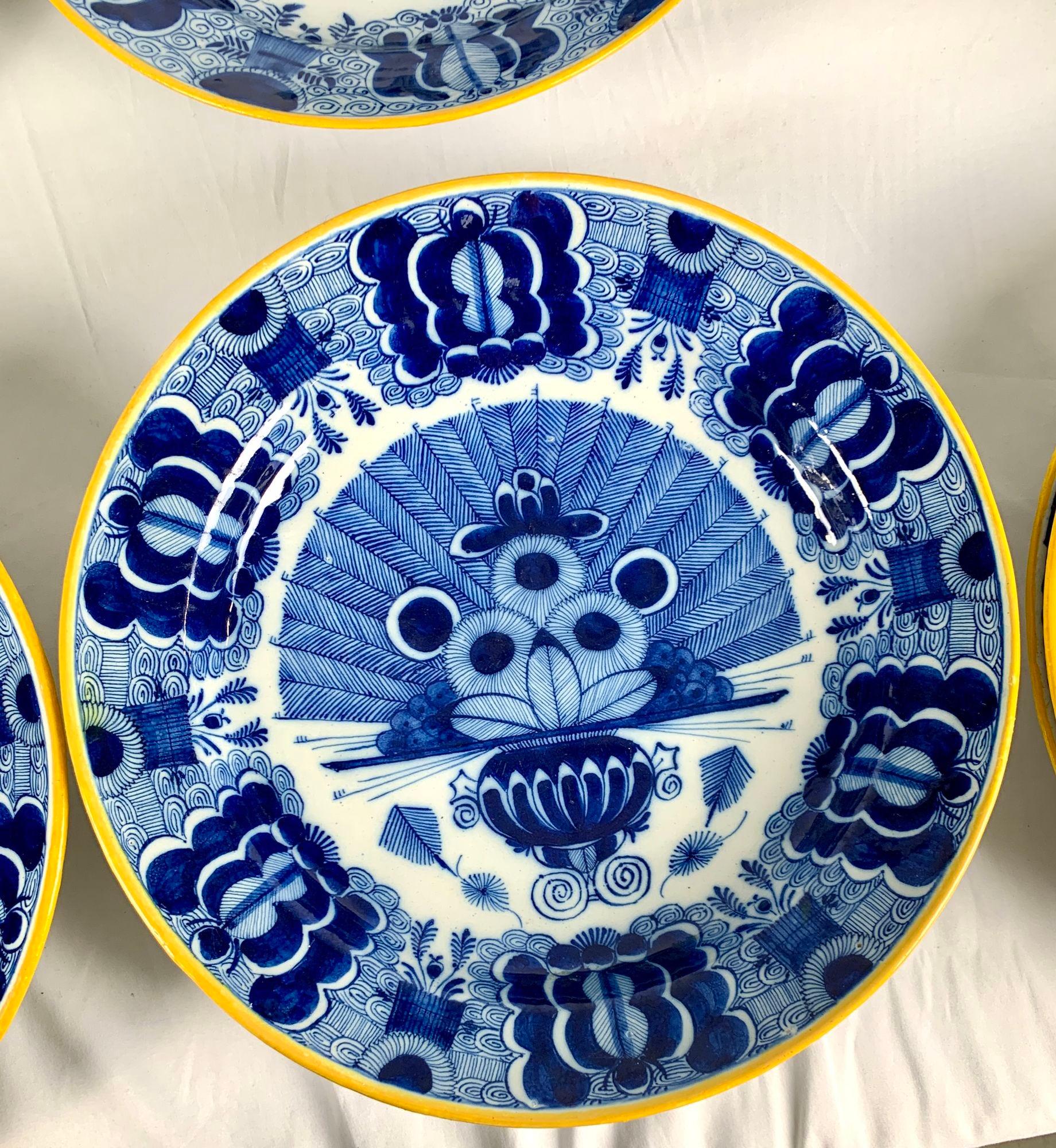 Set Eight Blue and White Delft Chargers Hand Painted Netherlands Ca. 1780-1820 For Sale 1