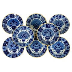Antique Set Eight Blue and White Delft Chargers Hand Painted Netherlands Ca. 1780-1820