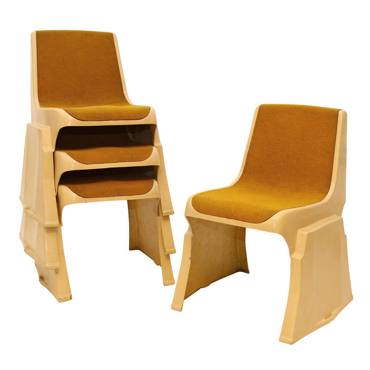 Set Eight Brutalist Fiberglass Stacking Chairs, Günther Domenig, Austria, 1970s For Sale 1