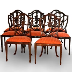 Set Eight Federal Carved Mahogany Shield Back Dining Chairs 20th C