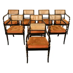 Set Eight Federal Style Japanned & Gilded Dining Arm Chairs Kittinger Furniture