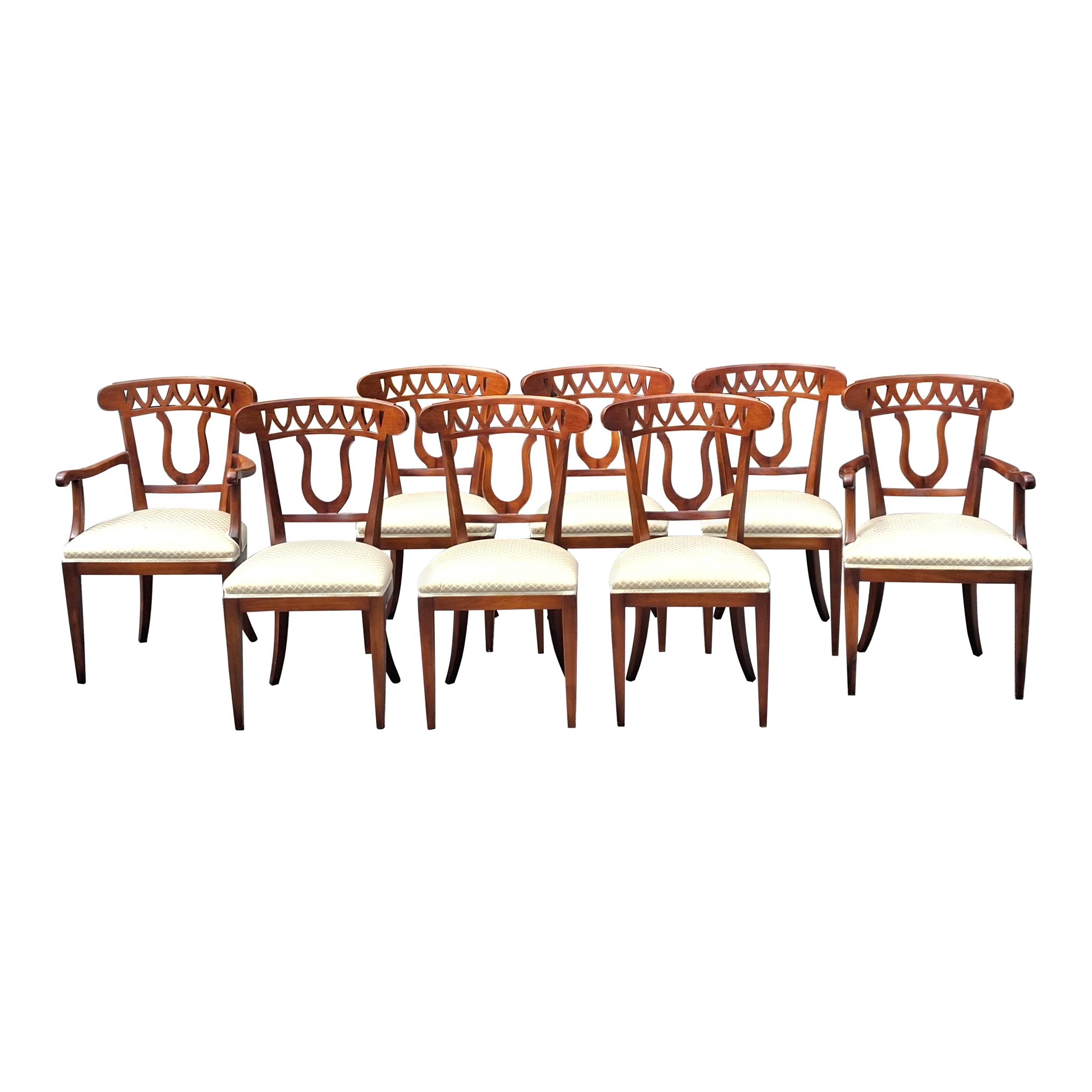 Set di otto sedie da pranzo neoclassiche in legno e imbottite di Fratelli Sanvito in vendita