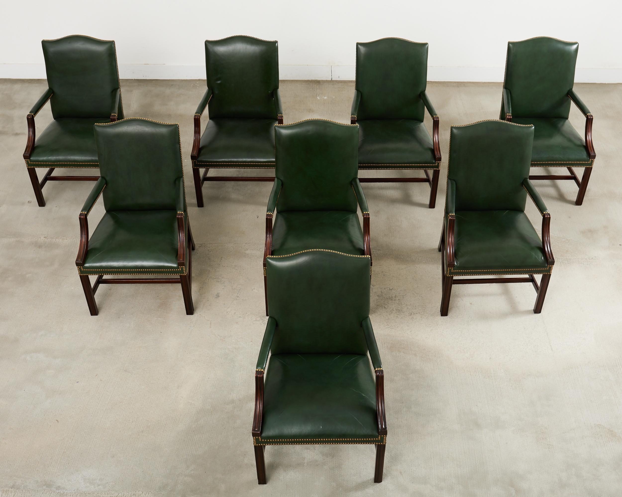 George III Set Eight Gainsborough Leather Mahogany Library Chairs For Sale