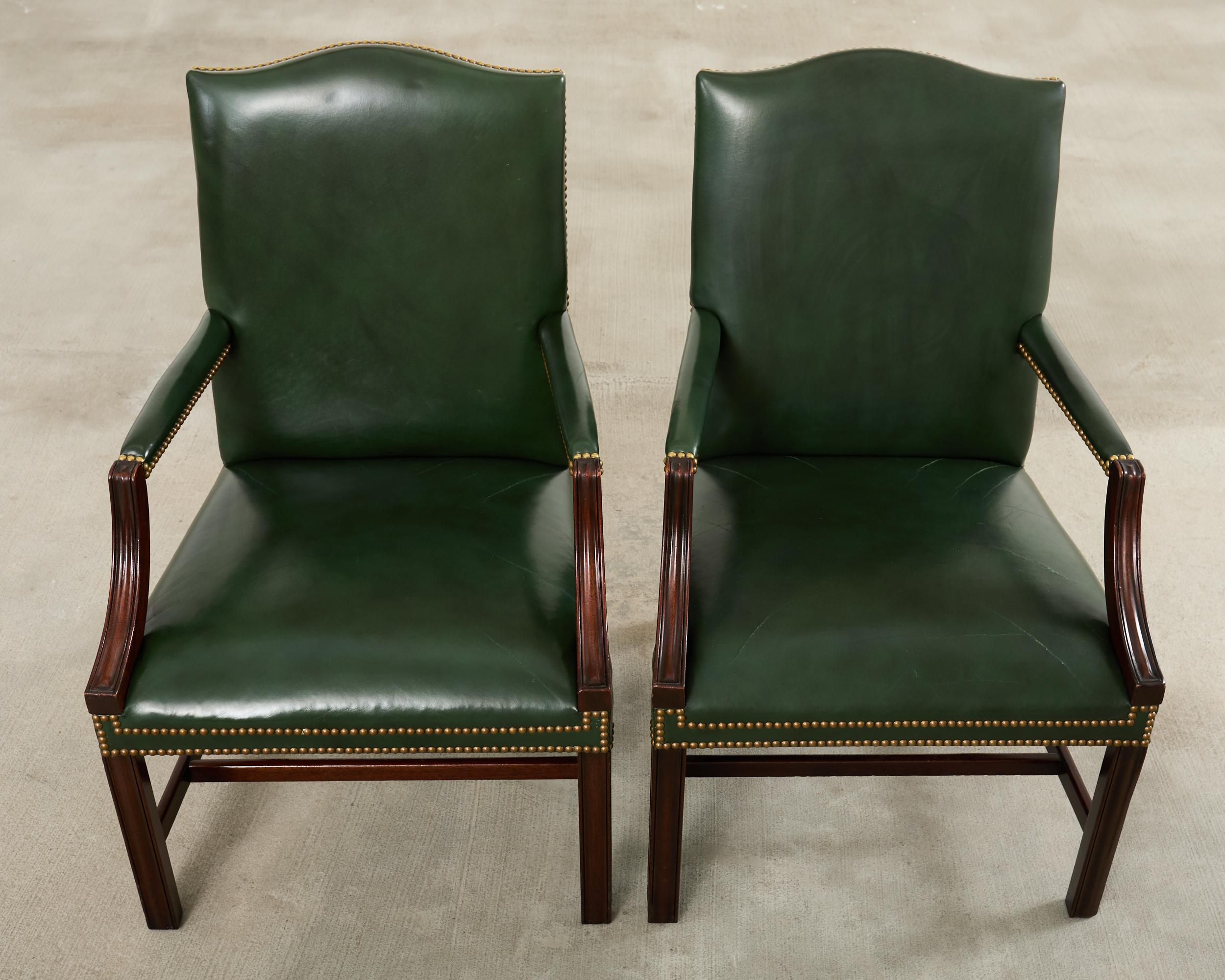 Hand-Crafted Set Eight Gainsborough Leather Mahogany Library Chairs For Sale