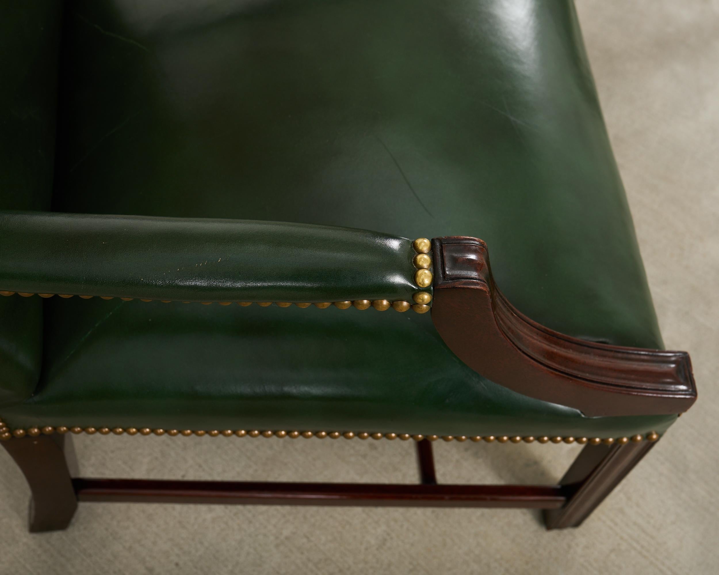 20th Century Set Eight Gainsborough Leather Mahogany Library Chairs For Sale