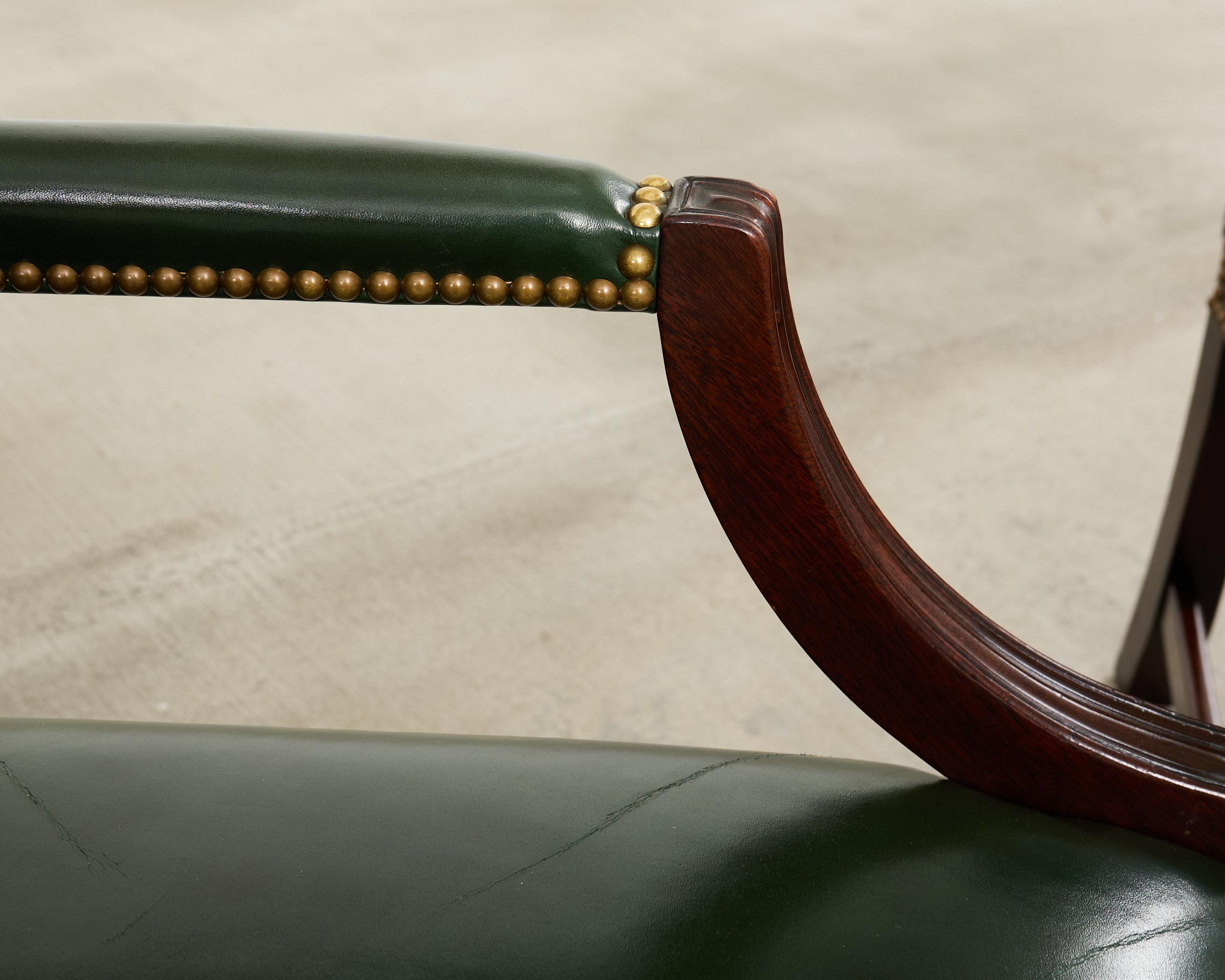 Brass Set Eight Gainsborough Leather Mahogany Library Chairs For Sale