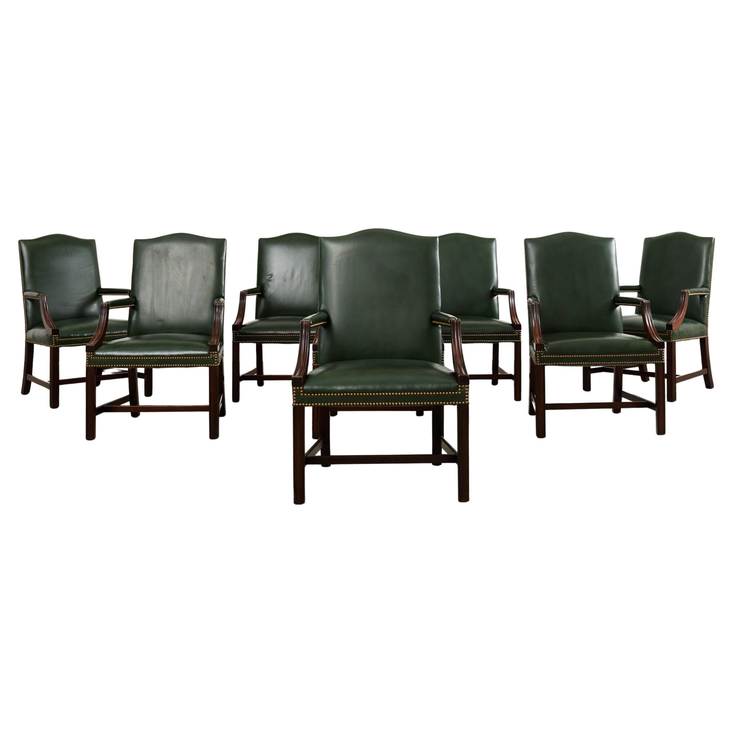 Set Eight Gainsborough Leather Mahogany Library Chairs For Sale