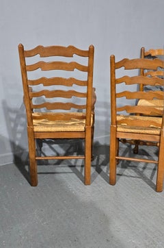Set Eight Golden Oak Ladder Backed Dining Chairs