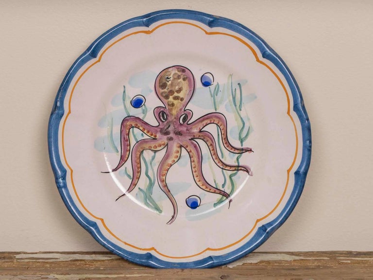 Set Eight Italian HandPainted Dinner Plates, Vietri at 1stDibs