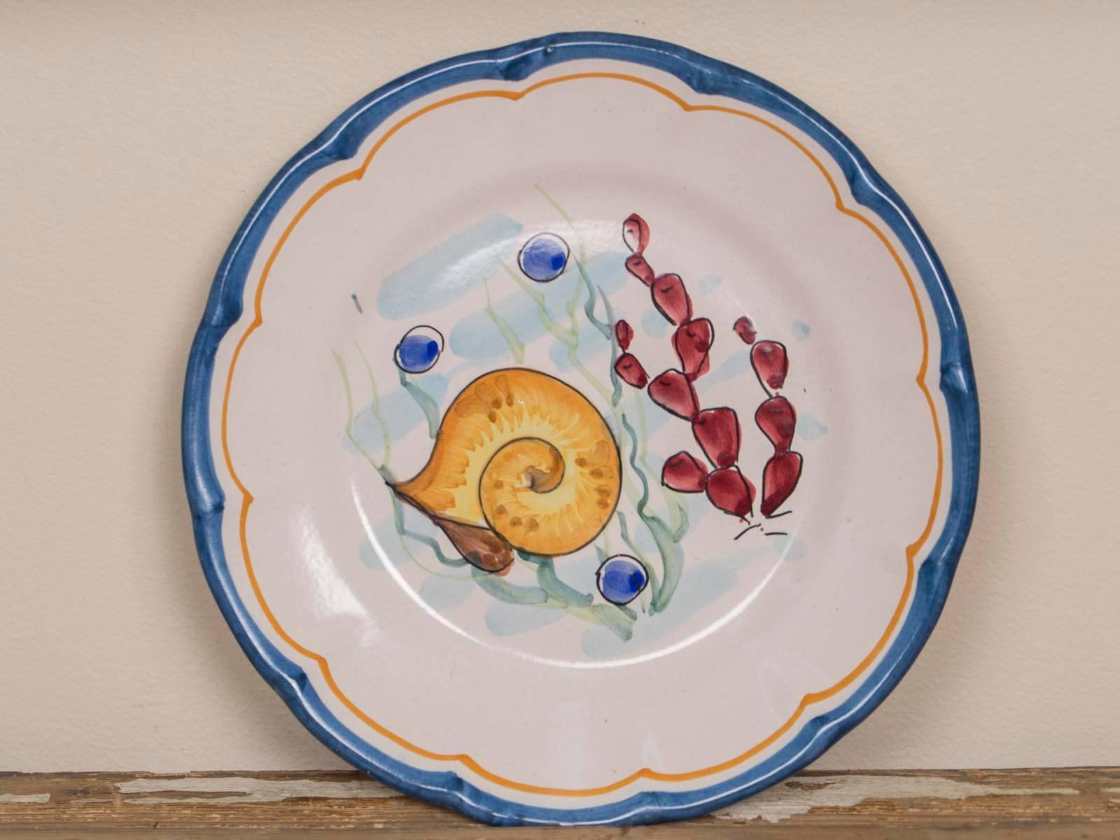 Late 20th Century Set Eight Italian Hand-Painted Dinner Plates, Vietri