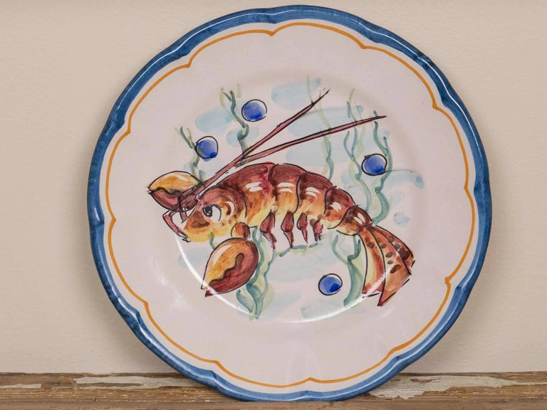 Set Eight Italian HandPainted Dinner Plates, Vietri at 1stDibs