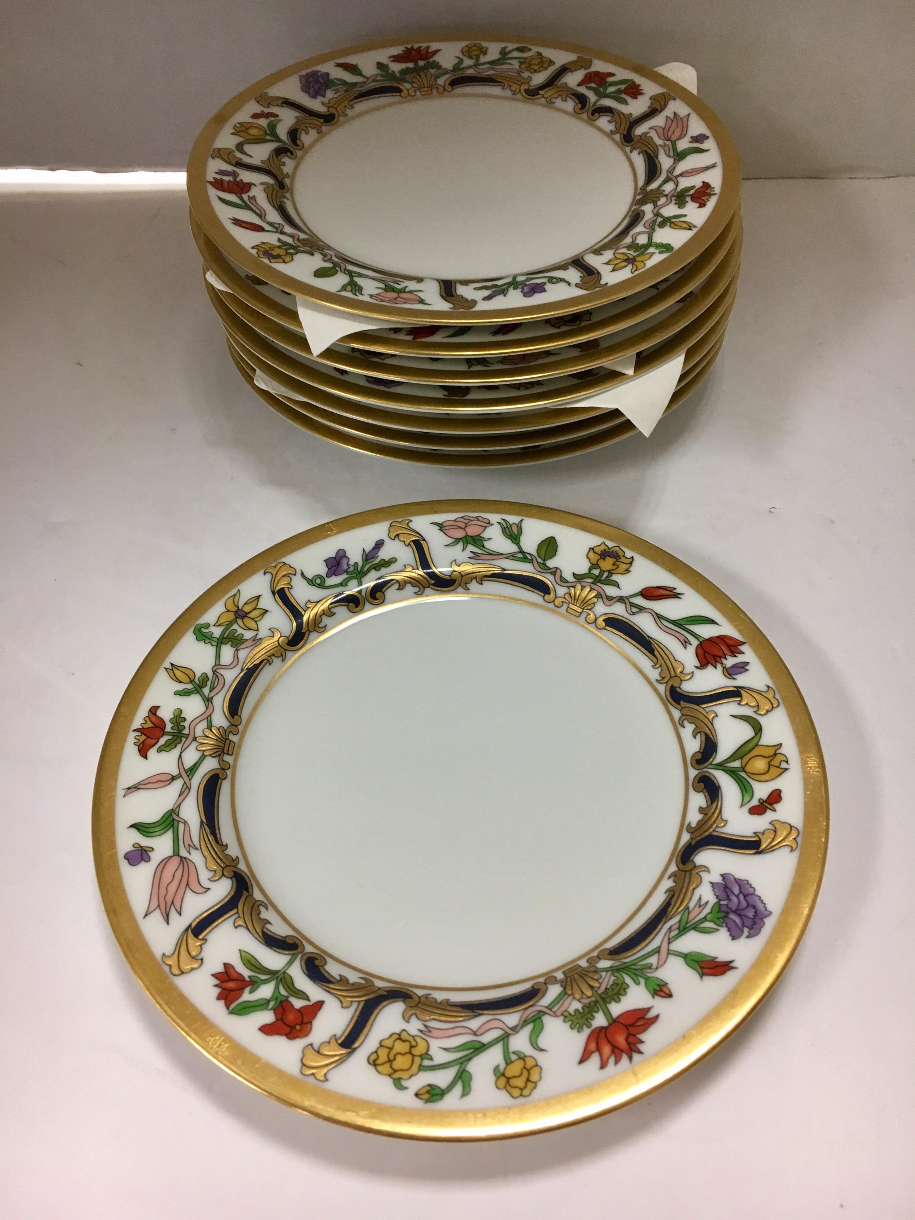 Rare, coveted and out of production Christian Dior fine porcelain china. The pattern is Renaissance and
it features the famed blue and gold scrolls and floral rim. The set was in production from 1990-1999 and then was discontinued, making this