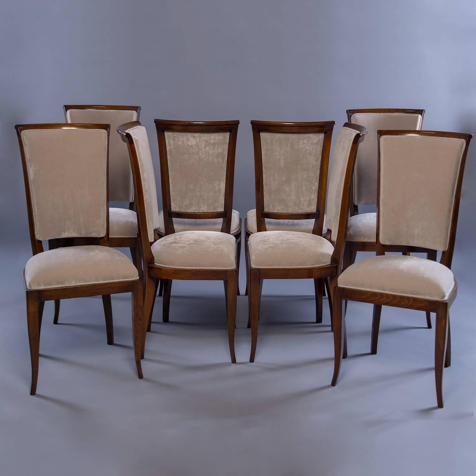 Mid-Century Modern Set of Eight Midcentury Italian Polished Walnut Chairs