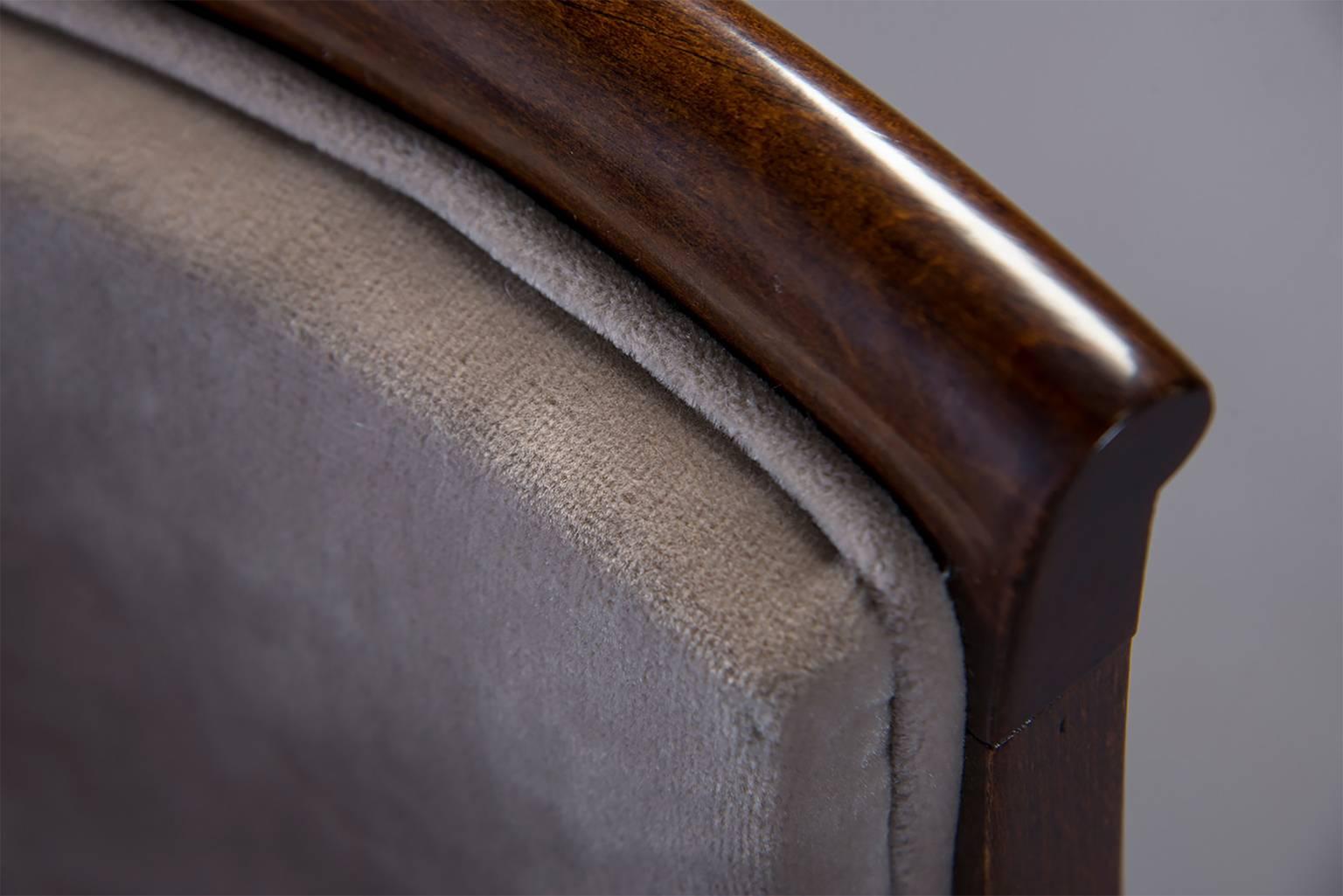 Upholstery Set of Eight Midcentury Italian Polished Walnut Chairs