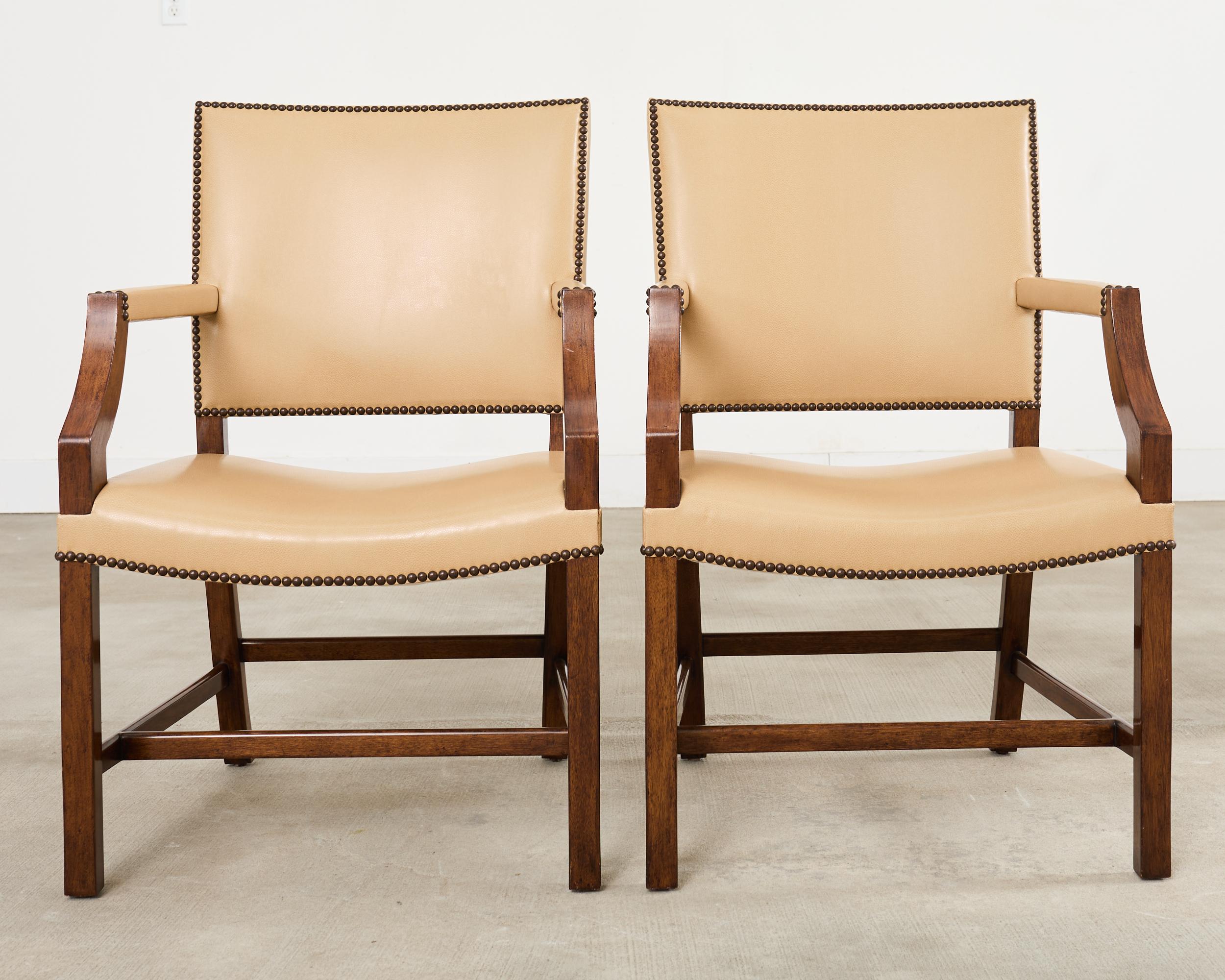 American Set Eight Rose Tarlow Walnut Leather Glenna Dining Chairs For Sale