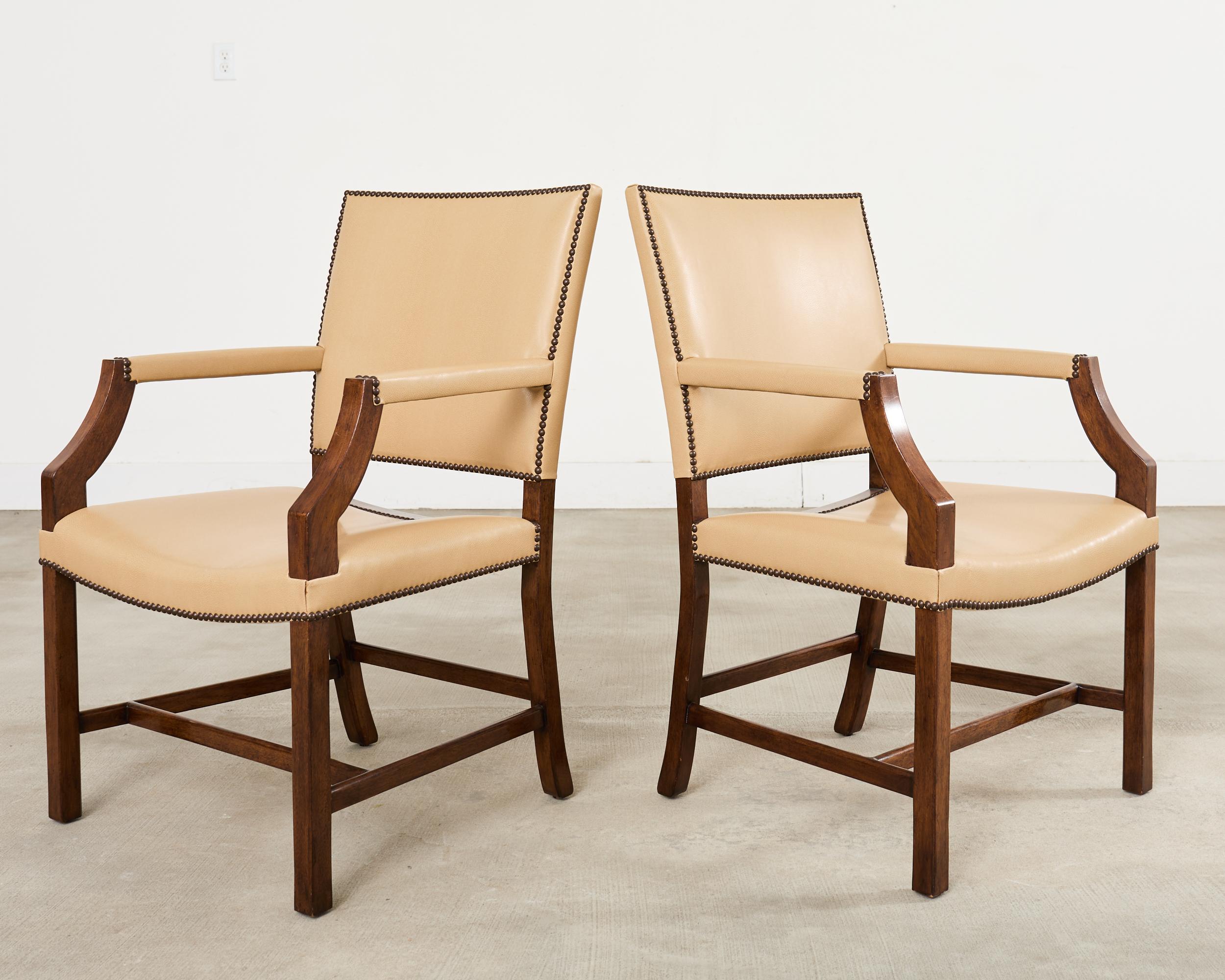 Hand-Crafted Set Eight Rose Tarlow Walnut Leather Glenna Dining Chairs For Sale