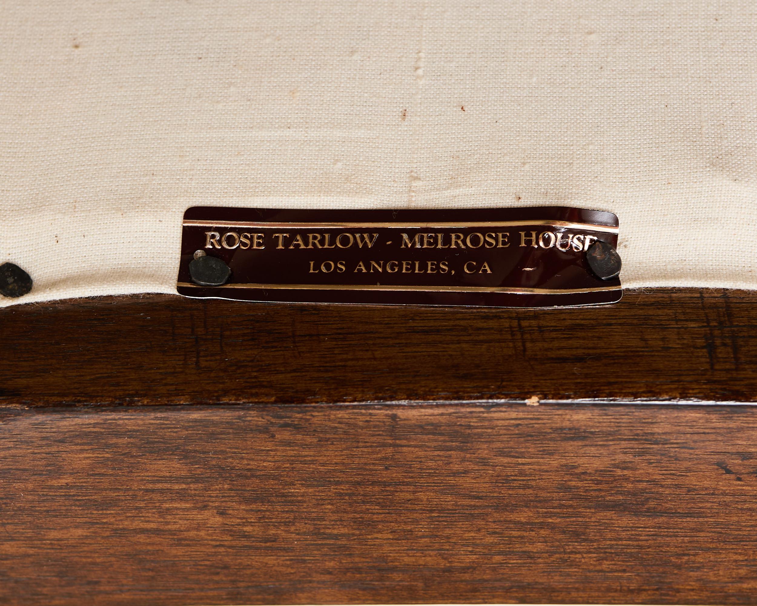 Brass Set Eight Rose Tarlow Walnut Leather Glenna Dining Chairs For Sale