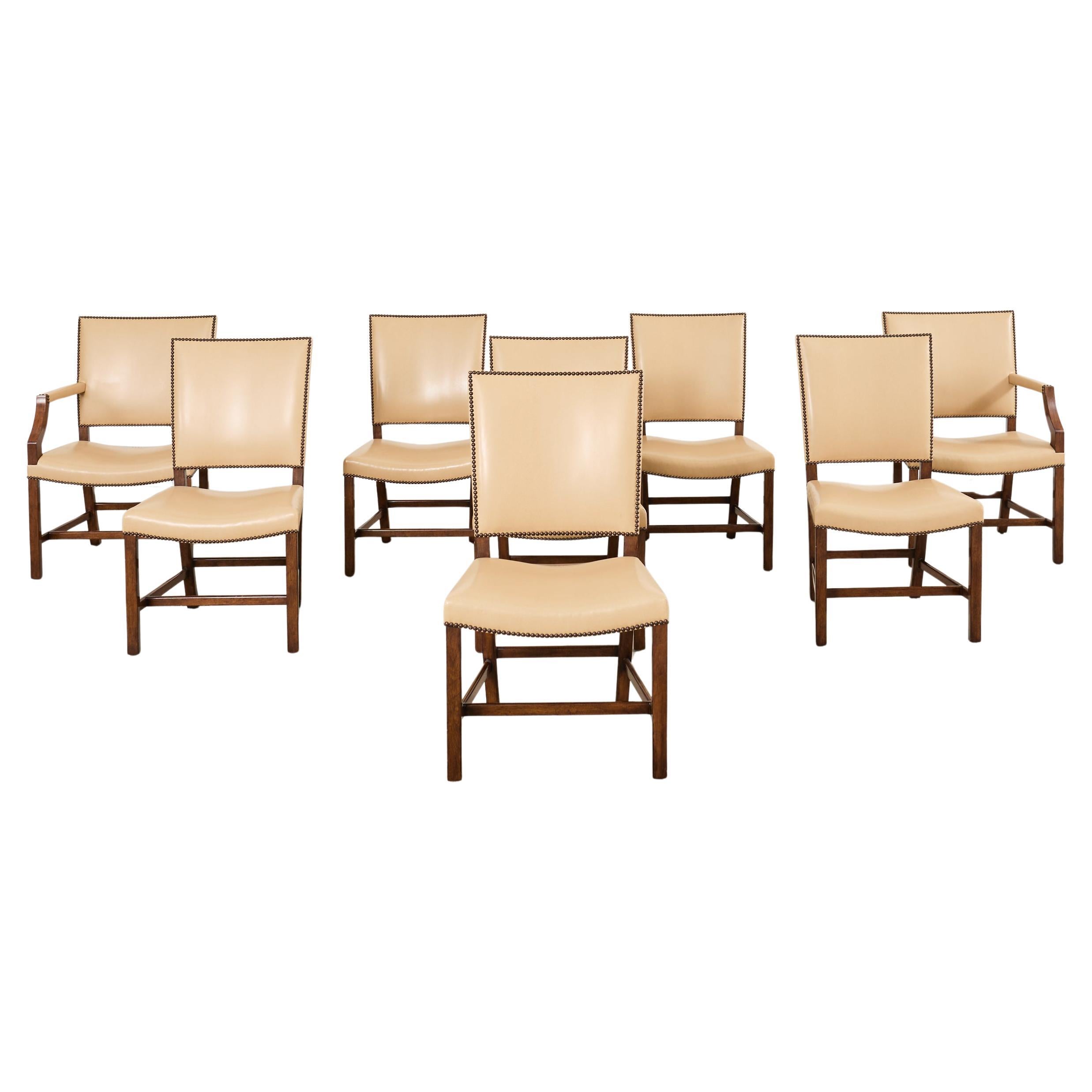 Set Eight Rose Tarlow Walnut Leather Glenna Dining Chairs For Sale