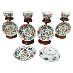 Antique Set Famille Verte Chinese Porcelain cups & saucers, Kangxi, circa 1700