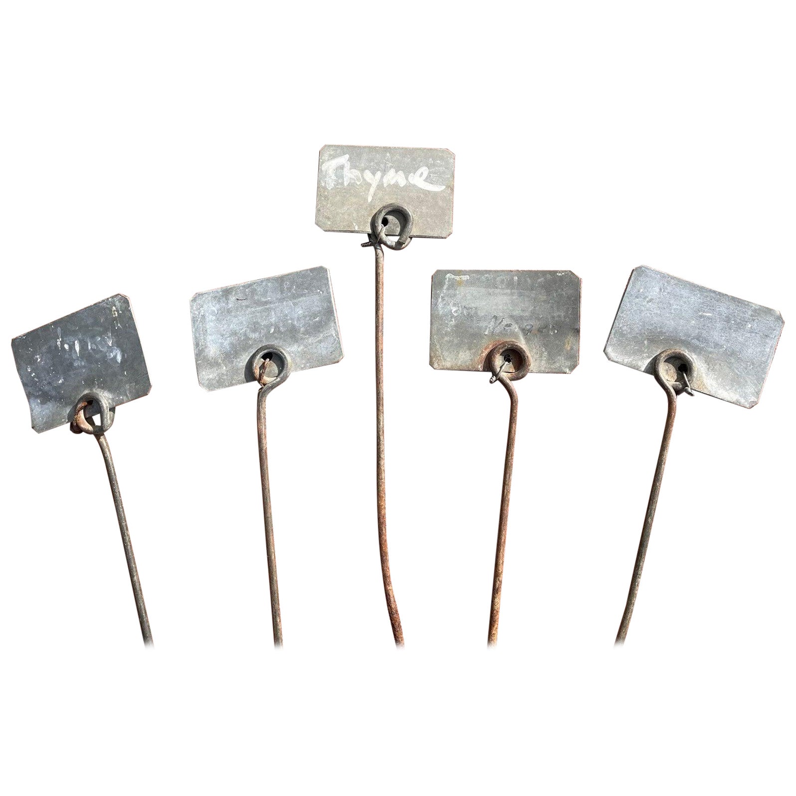 Set Five Old English Antique Garden Herb 
Flower Markers