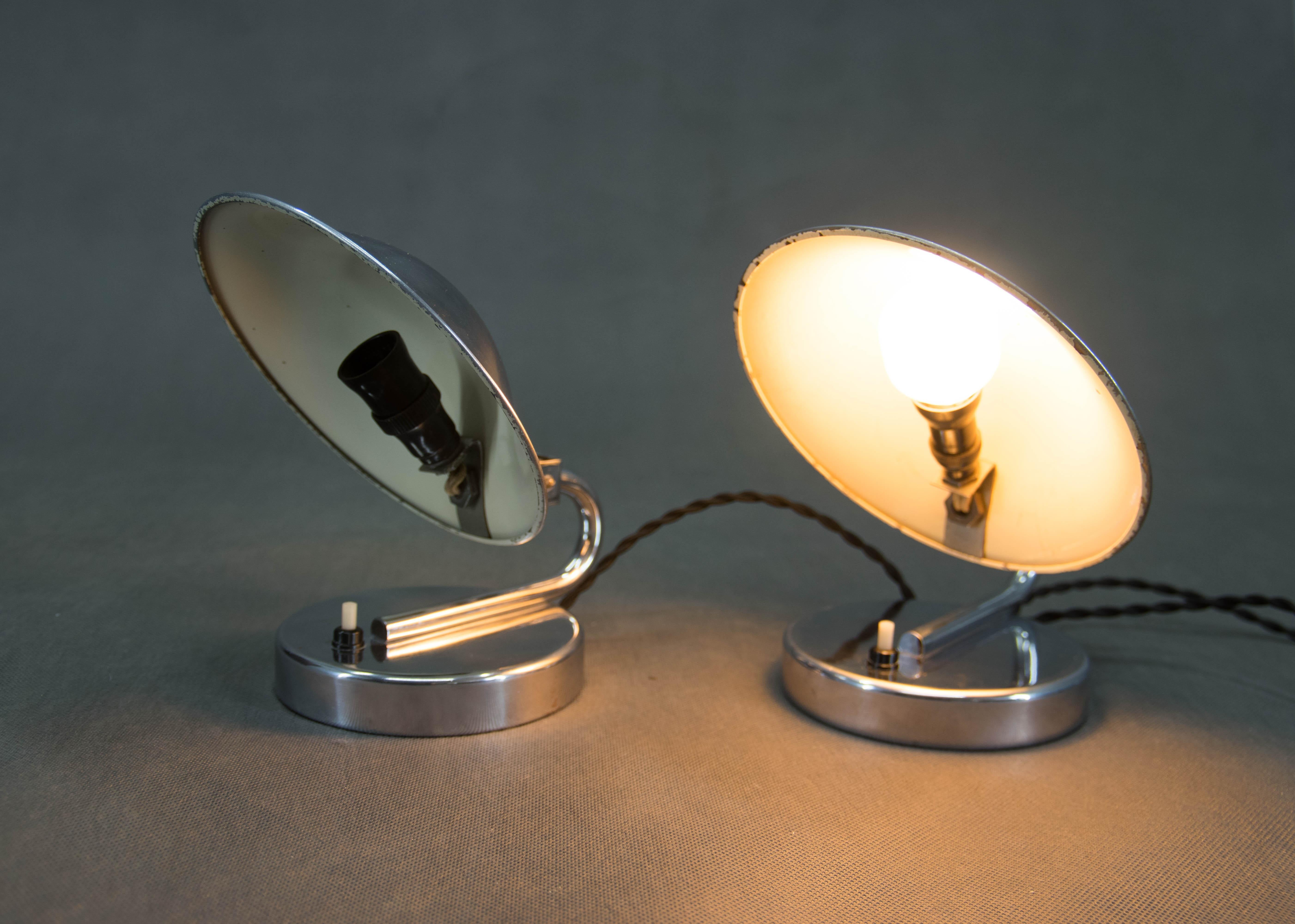 Bauhaus Set fo Two Table/Bedside Lamps by Napako, 1930s