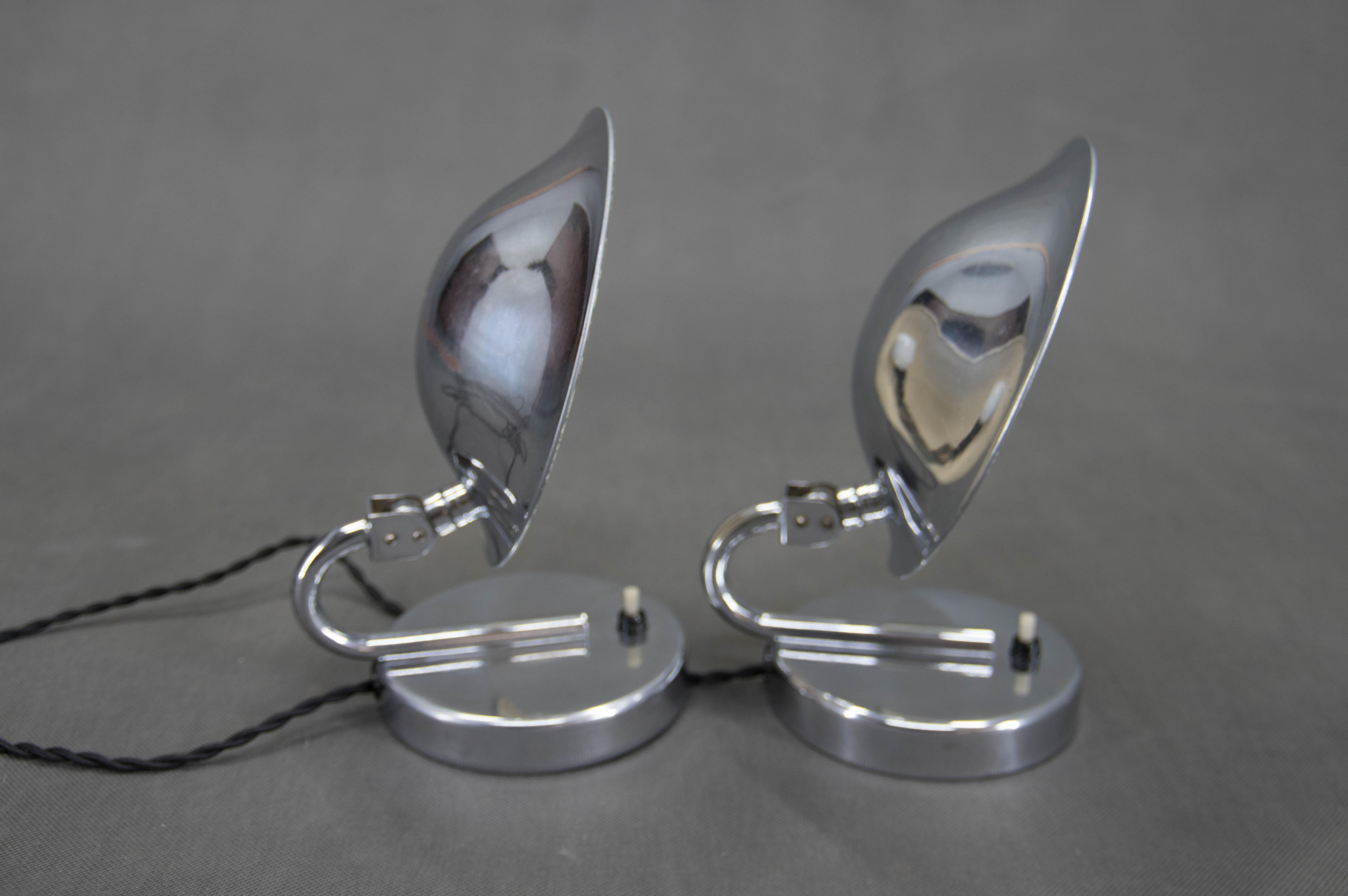 Chrome Set fo Two Table/Bedside Lamps by Napako, 1930s