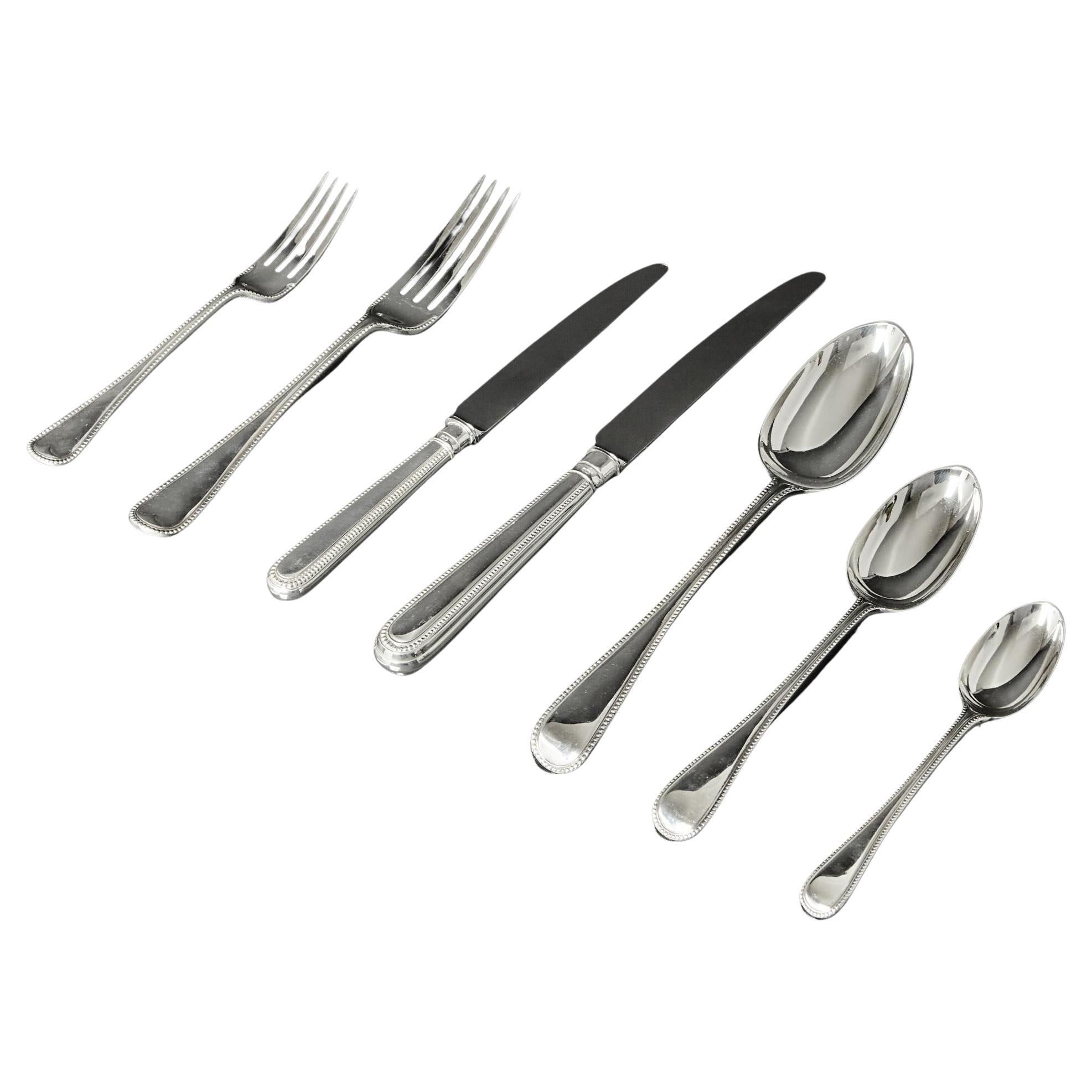 Set for 12 One Date & Maker Antique Bead Pattern Silver Cutlery For Sale