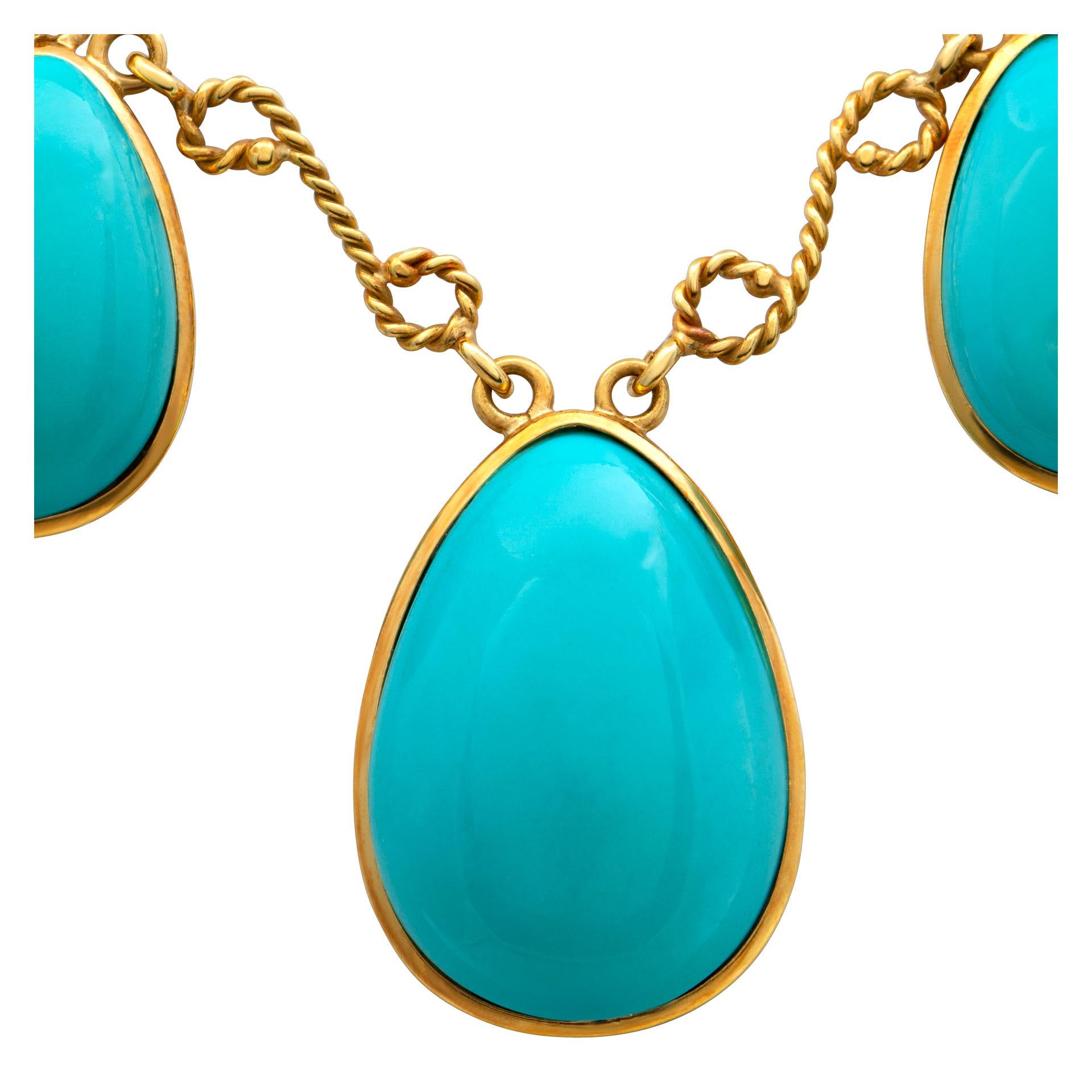Set for a Queen! Turquoise Necklace, Earring & Ring Set in 18k In Excellent Condition In Surfside, FL