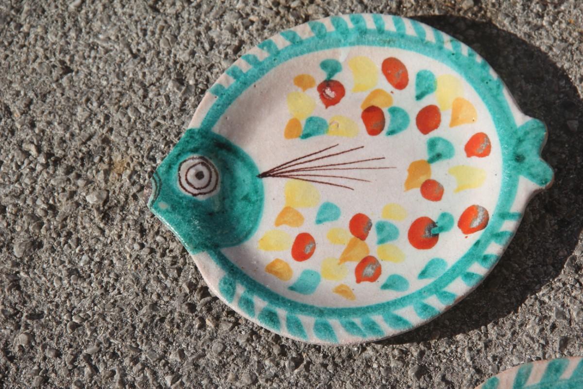 Italian Set for Fish in Glazed Ceramic Art Sicilian, 1960s Giovanni De Simone Colored