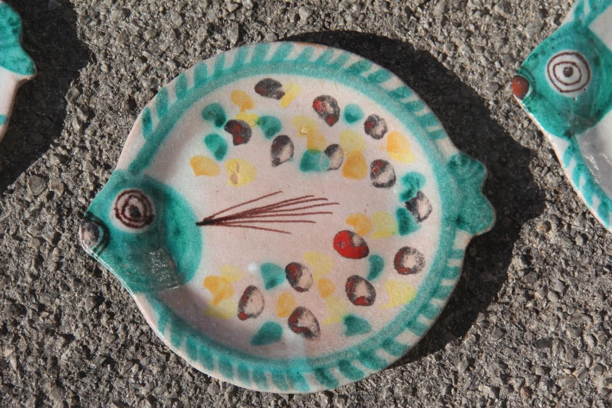 Set for Fish in Glazed Ceramic Art Sicilian, 1960s Giovanni De Simone Colored In Good Condition In Palermo, Sicily