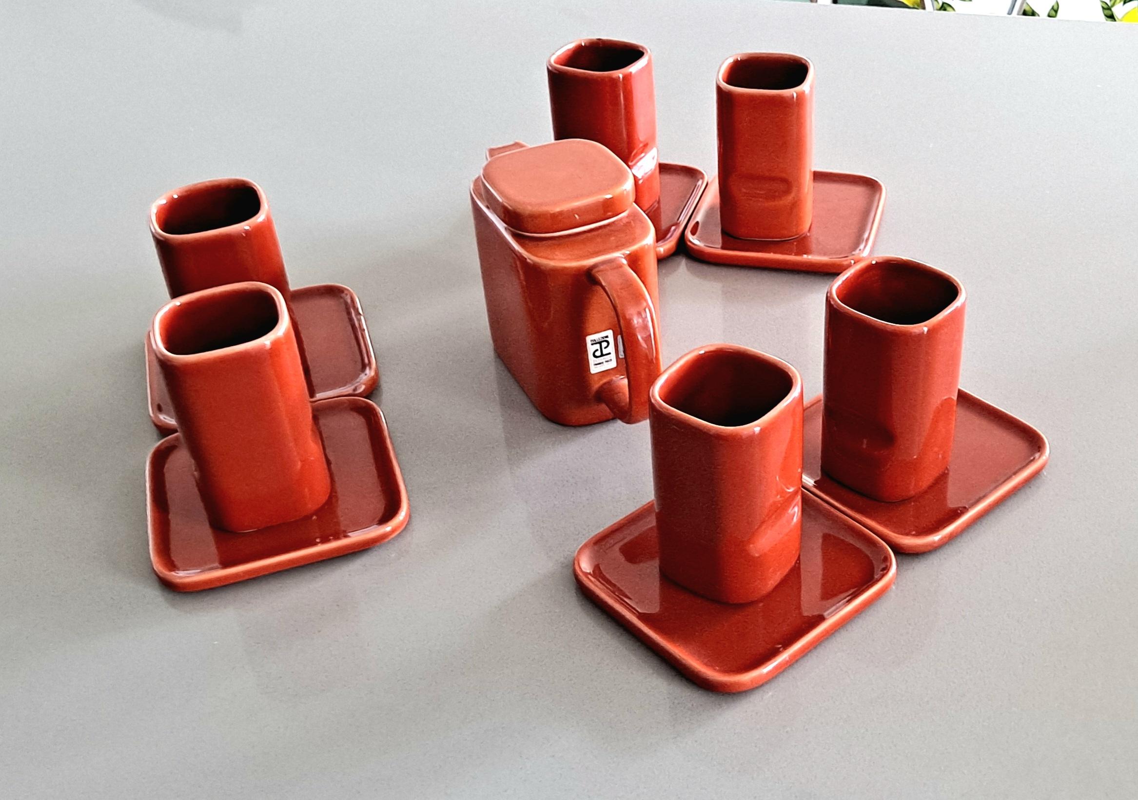 this is a espresso set for six some of pieces have some dents and shown on the photos but is still usable no cracks 
Franco Pozzi work and exhibit with Gio Ponti in Milano.