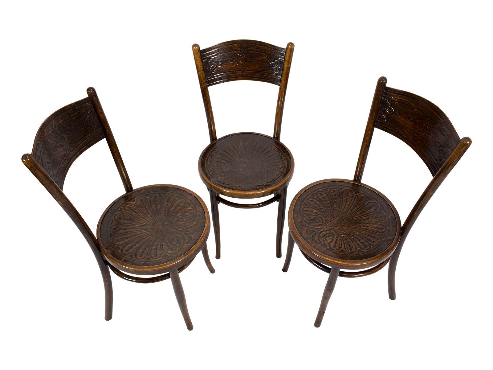 Three chairs by Jacob & Josef Kohn from Austria / Vienna. The chairs were made of bentwood / beech, circa 1890.
The chairs are in good restored condition.