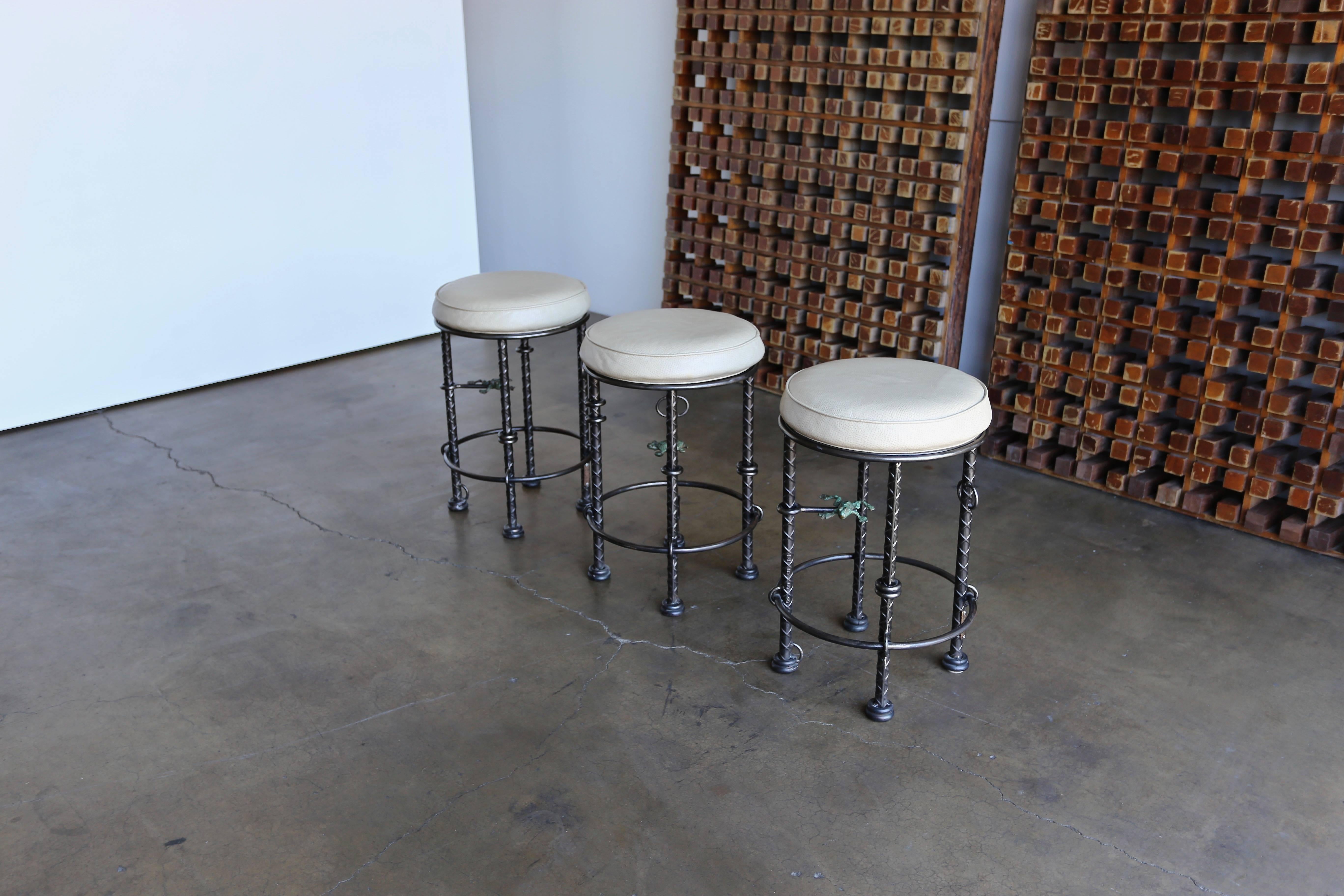 Set for three barstools by Ilana Goor. This set is signed and in original condition.