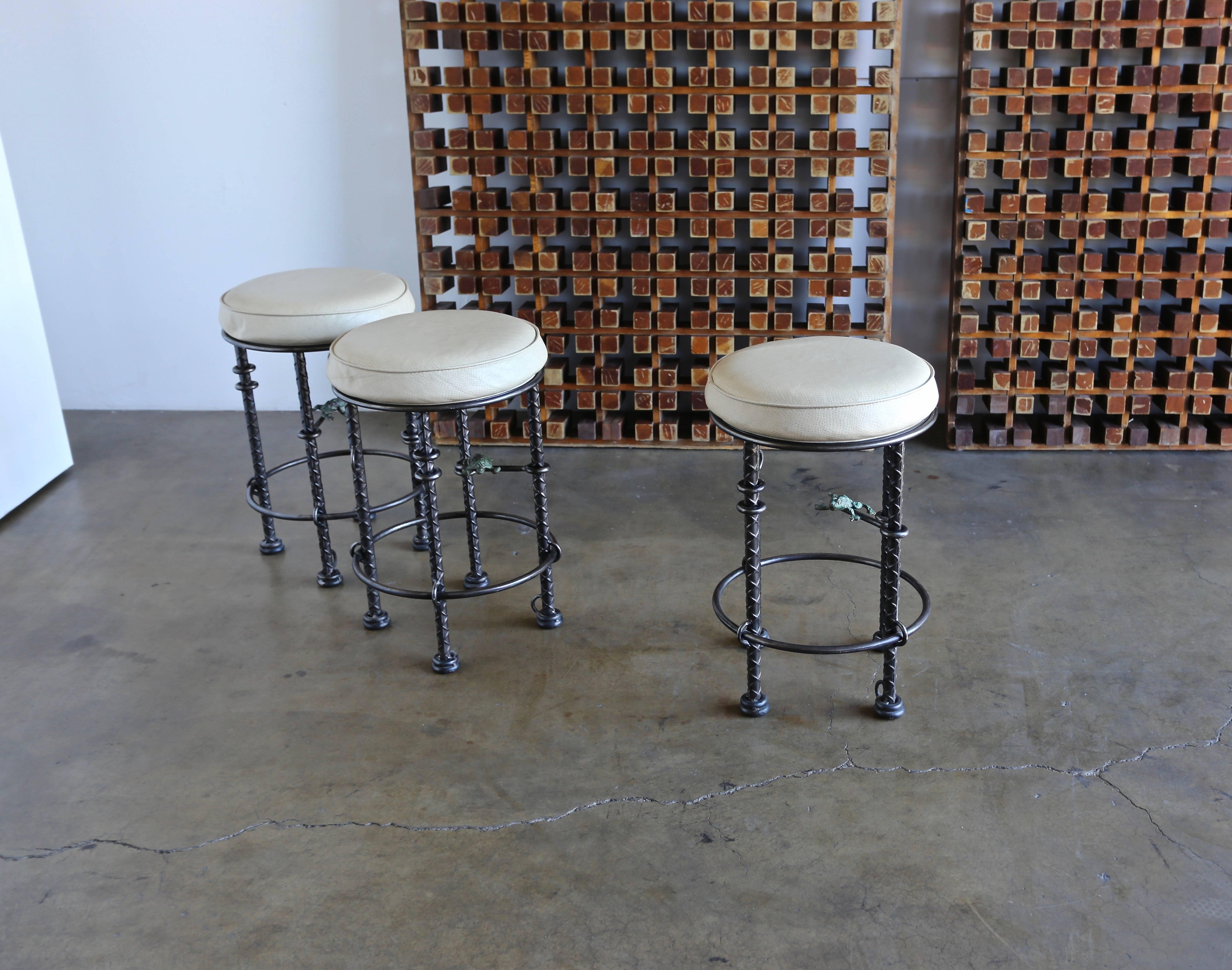Set for Three Signed Stools by Ilana Goor In Good Condition In Costa Mesa, CA