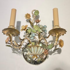 Set Four (4) French Floral Belle Epoque Style Metal and Chrome Sconces