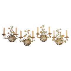 Set Four (4) French Floral Belle Epoque Style Metal and Chrome Sconces