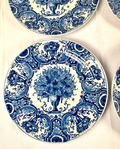 Set Four Antique Blue and White Delft Plates Circa 1760-1770 10.25" Diameter