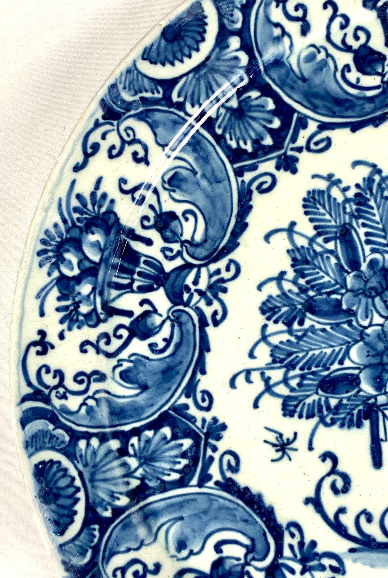 Set Four Antique Blue and White Delft Plates Circa 1760-1770 10.25