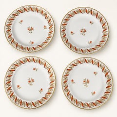 Set of Four Derby Porcelain Dishes Hand Painted Orange and Gilt Circa 1790