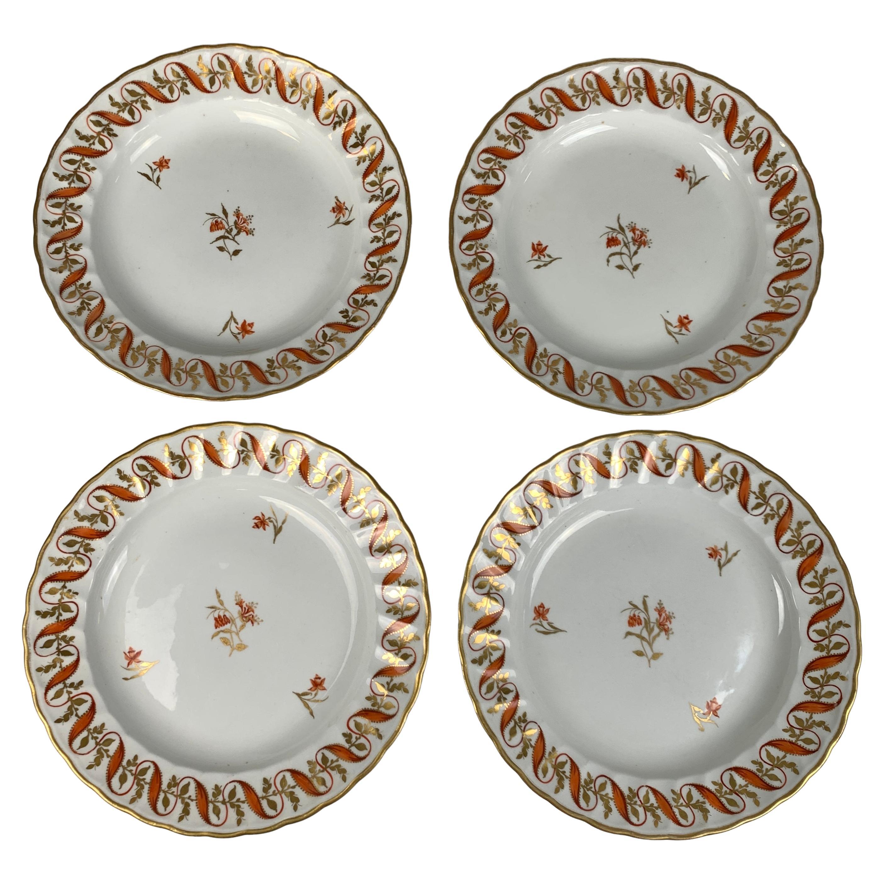 Set Four Antique Porcelain Dishes Hand-Painted 18th Century England, circa 1790