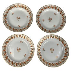 Set Four Used Porcelain Dishes Hand-Painted 18th Century England, circa 1790