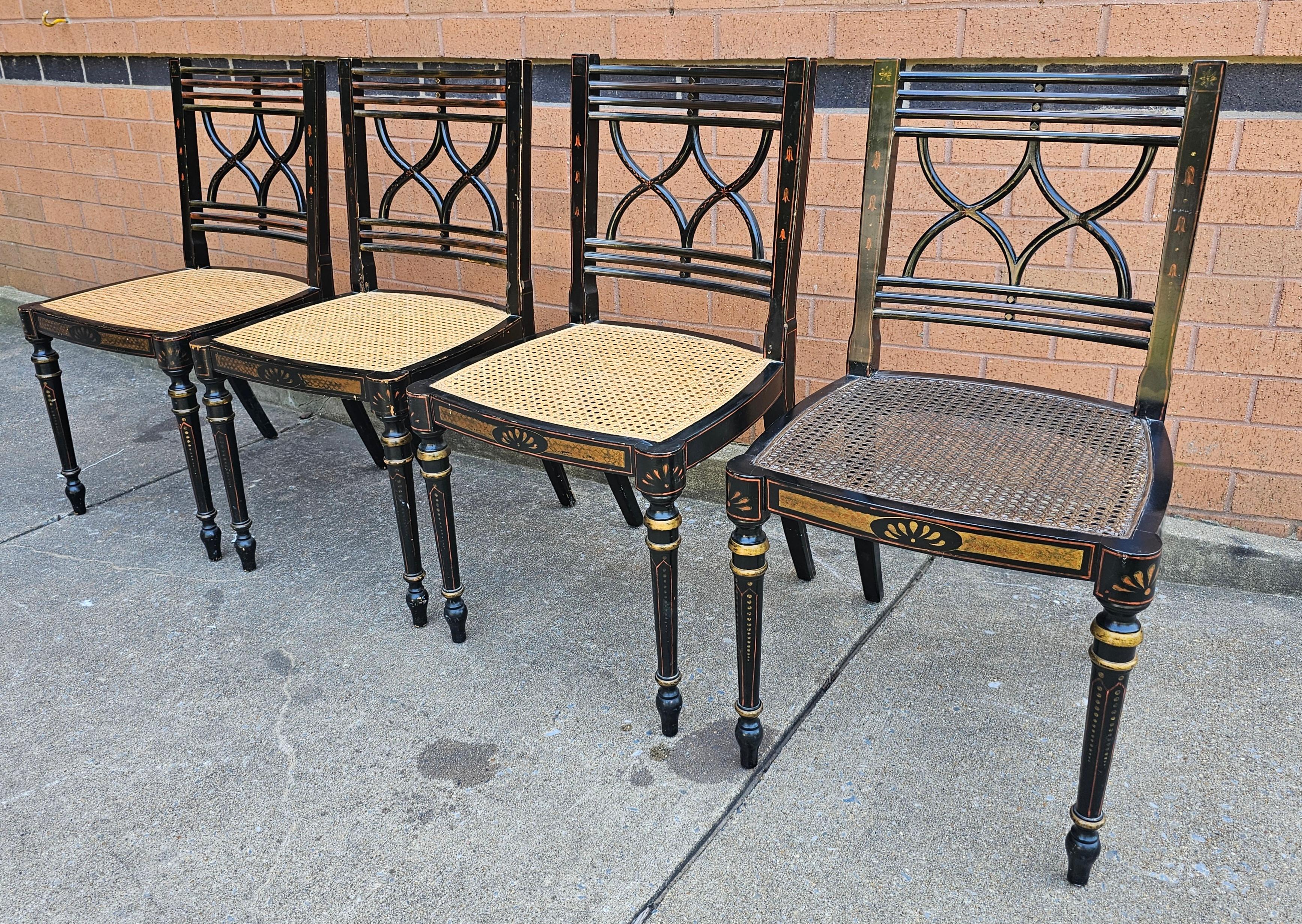 Other Set Four Baker Historic Charleston Decorated Ebonized Wood and Cane Side Chairs For Sale