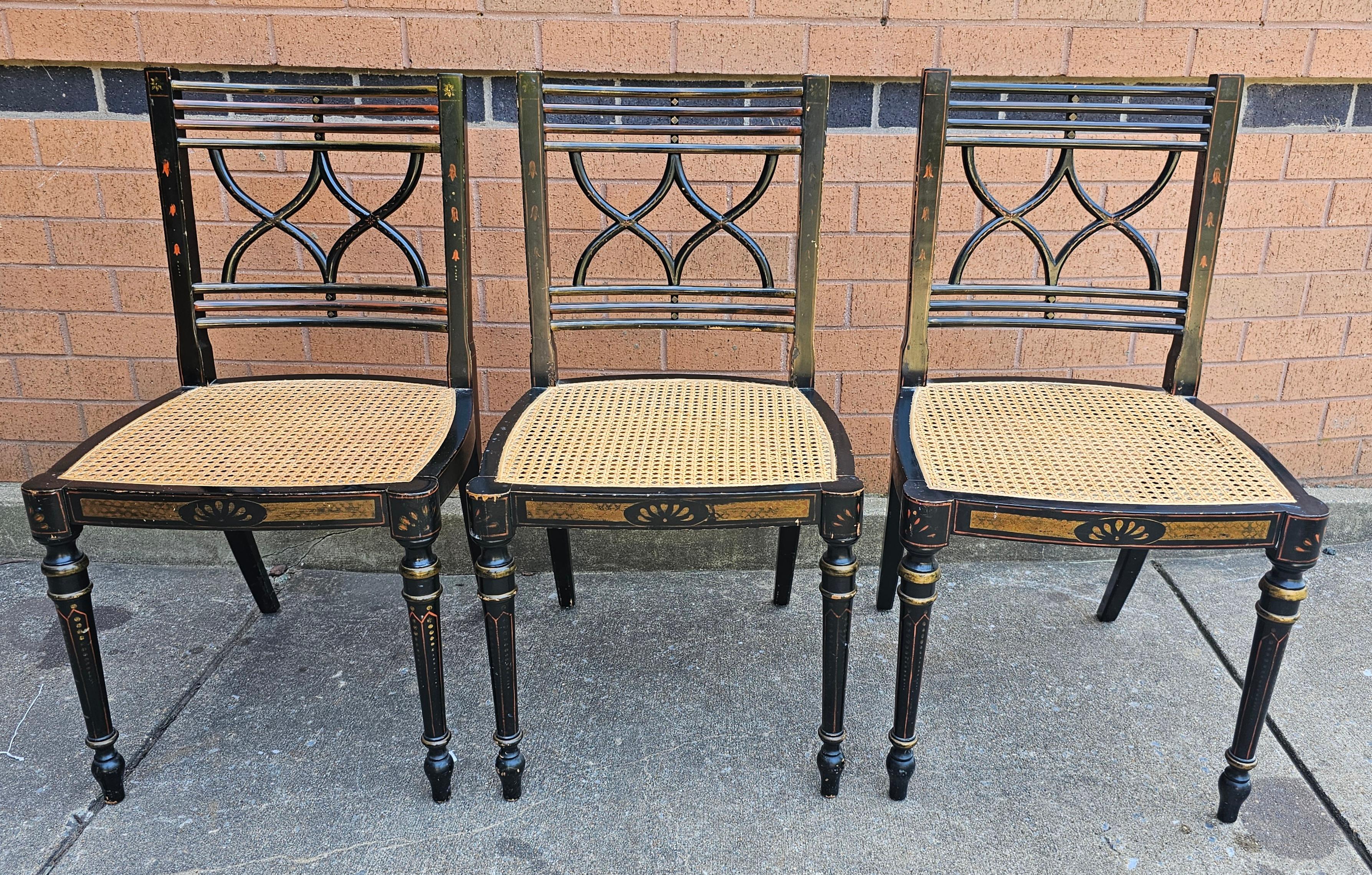 Other Set Four Baker Historic Charleston Decorated Ebonized Wood and Cane Side Chairs For Sale