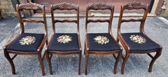 Set Four Bassett Victorian Mahogany and Floral Needlepoint Dining Chairs