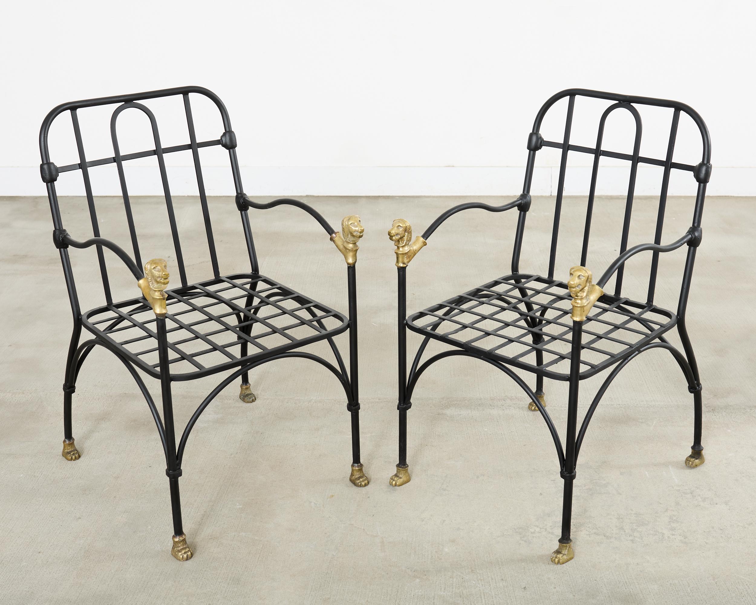 Set Four Bronze Lions Head Garden Chairs After Giacometti For Sale 6