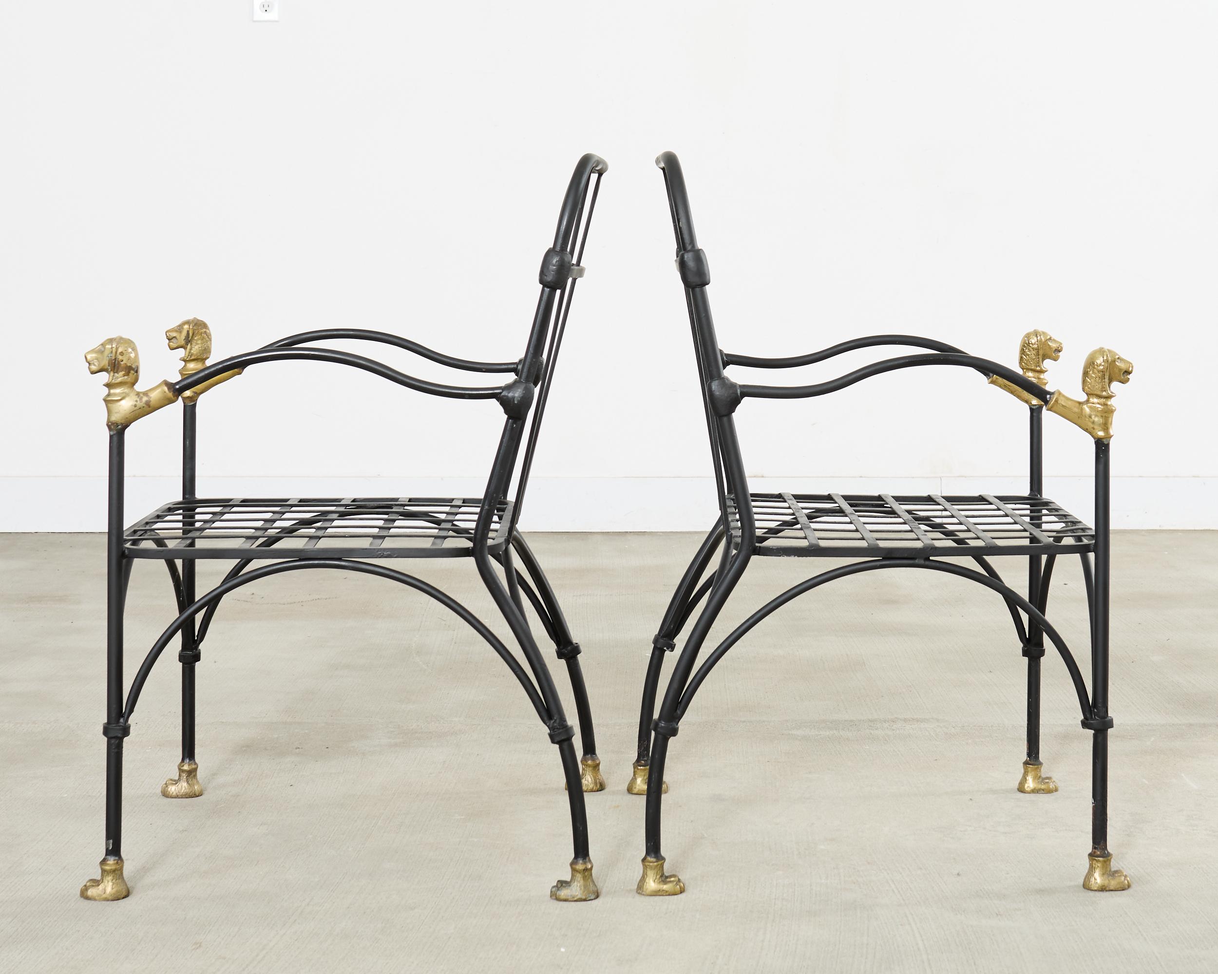 Set Four Bronze Lions Head Garden Chairs After Giacometti For Sale 7