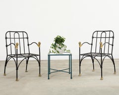 Set Four Bronze Lions Head Garden Chairs After Giacometti