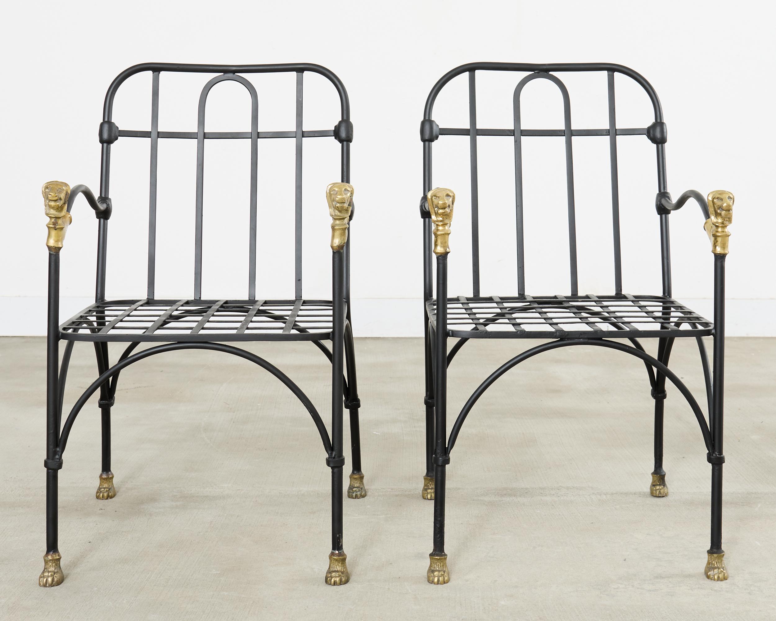 20th Century Set Four Bronze Lions Head Garden Chairs After Giacometti For Sale