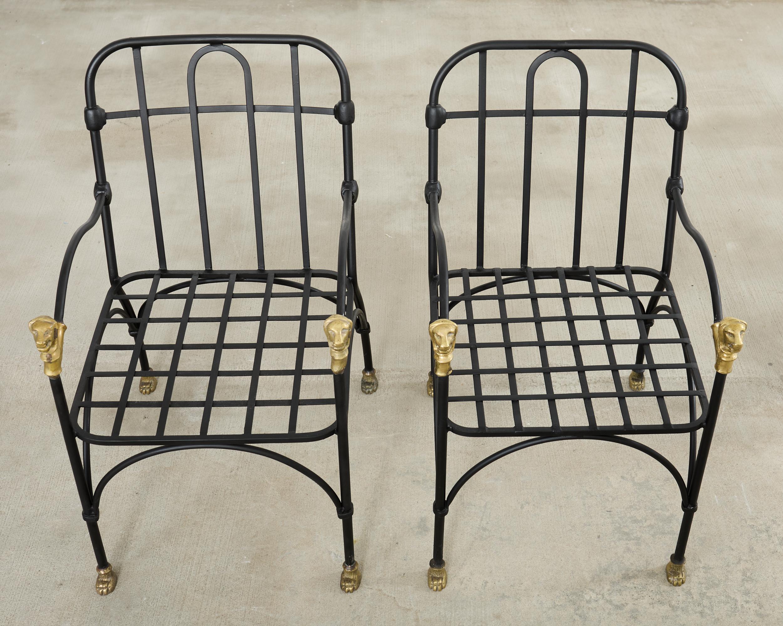 Set Four Bronze Lions Head Garden Chairs After Giacometti For Sale 1